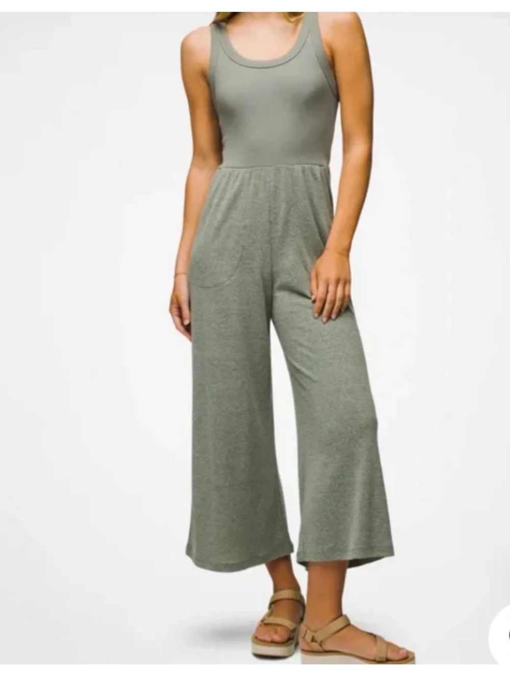 Prana Sage Green Sleeveless Wide-Leg Jumpsuit : Cozy Up Bayjour